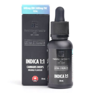 1:1 Tincture Drops Orange – Indica – 600mg CBD & 600mg THC – Twisted Extracts